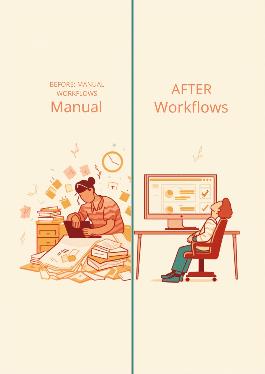 Before and after comparison of manual vs automated business workflow