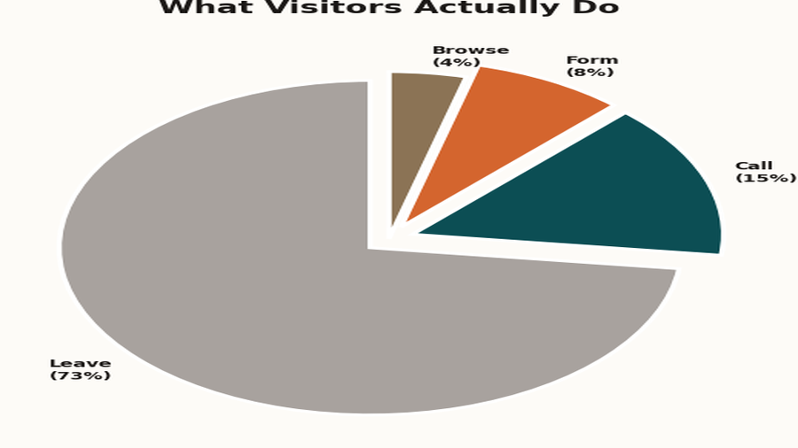 Chart showing 73% of contractor website visitors leave without taking any action