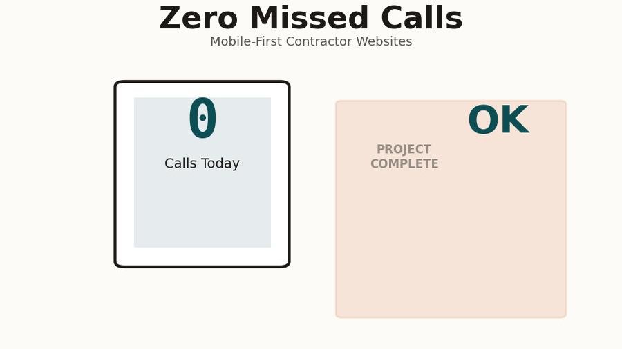 Contractor looking at phone with zero calls in front of a completed project