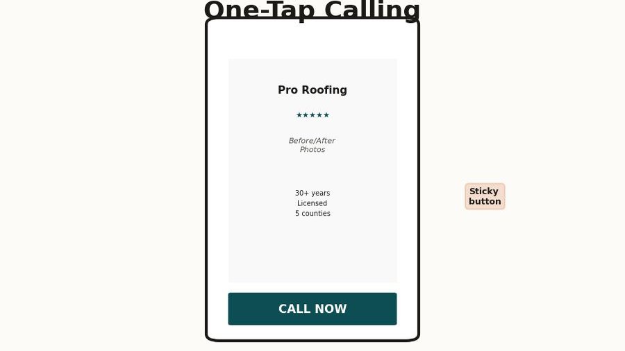Smartphone showing contractor website with prominent tap-to-call button